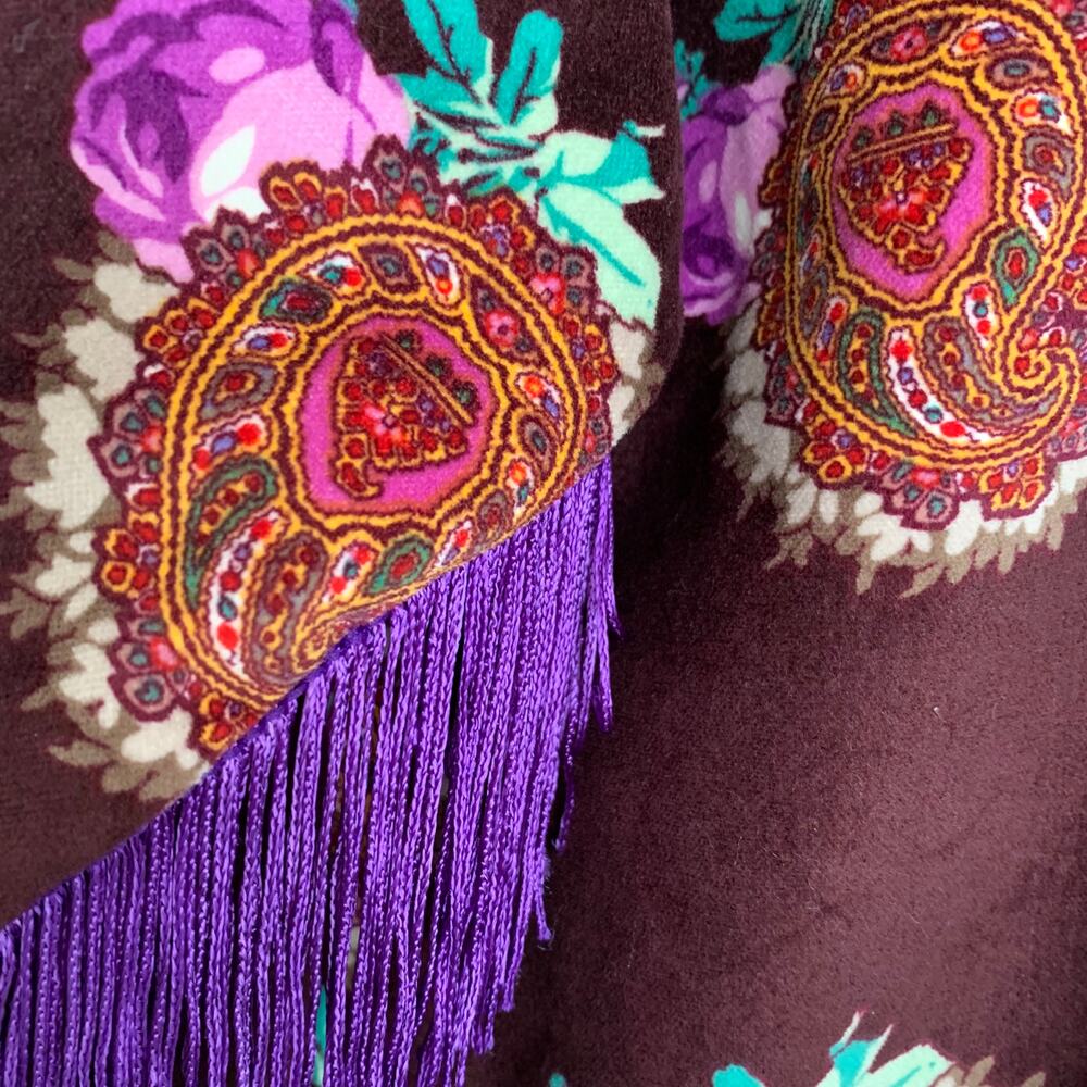 Moon & Nomad Mixed Emotions Velvet Bomber Jacket Burgundy Purple Fringe Medium - Picture 3 of 14